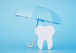 Tooth image under blue umbrella